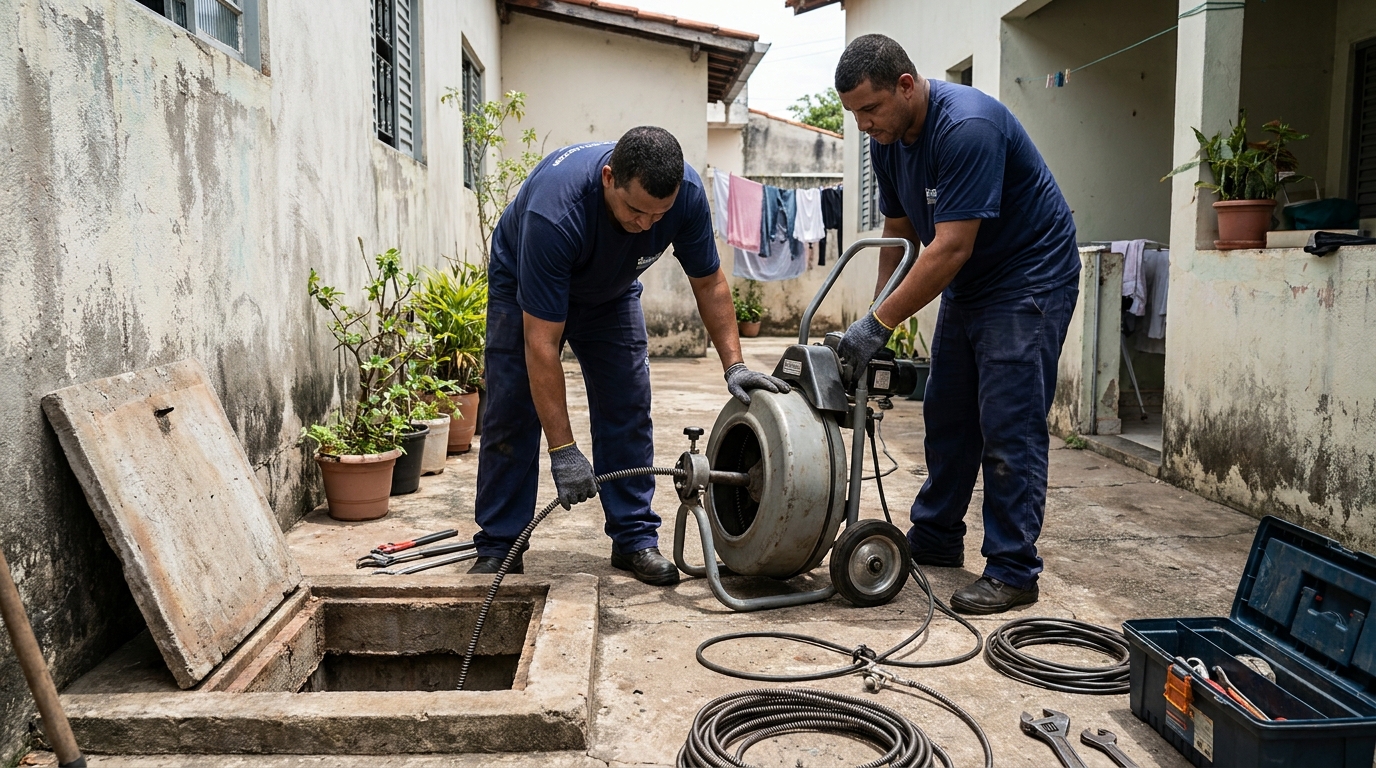 Desentupimento de Coluna Sanitária na Caiçara, Campo Grande‑MS